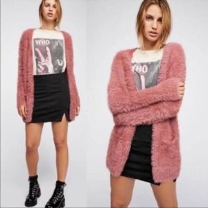 Free People Rose Pink Shaggy Open Cardigan